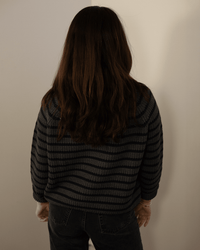 Phoebe Stripe Cotton Sweater in Charcoal Heather / Navy - Bliss Boutiques