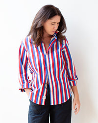 Barry Tailored Button Up Shirt in Red Blue Cream Stripe