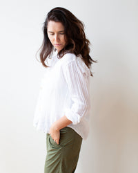Lili No Pkt Shirt in White Linen