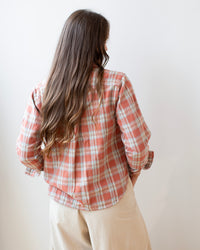 Lili No Pkt Shirt in Coral & Light Blue Plaid