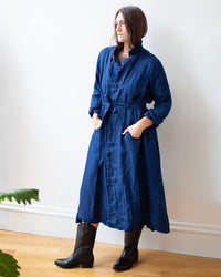 Carmen Long Jacket in Indigo Linen Twill