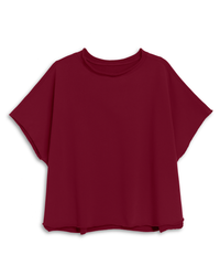 The Olive Original Capelet in Garnet by Frank & Eileen is a loose-fitting, short-sleeve top in dark red, shown on a plain white background.