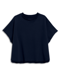 A loose-fitting, short-sleeve capelet in Tide blue by Frank & Eileen, called the Olive Original Capelet, with a round neckline, displayed against a white background.