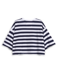 Presley- Oversized Crop SS Tee in Nautical Stripe