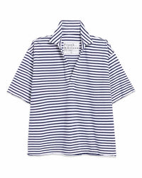 Patty Popover S/S Henley in White & British Royal Navy Stripe Jersey - Bliss Boutiques
