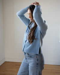 Hi Rib Cardigan W/ Slits in Heather - Bliss Boutiques
