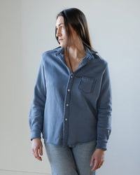 Eileen - Relaxed Button Up Shirt in Slate Triple Fleece - Bliss Boutiques