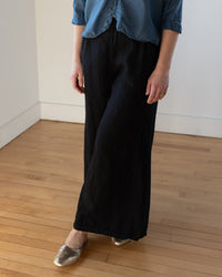 LLEA BLUE Clothing Becca Wide Leg Pant in Black Linen Twill