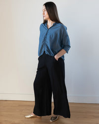 LLEA BLUE Clothing Becca Wide Leg Pant in Black Linen Twill