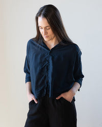 Ophelia Boxy Top in Ink Cotton Silk - Bliss Boutiques
