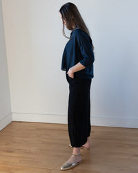 Ophelia Boxy Top in Ink Cotton Silk - Bliss Boutiques