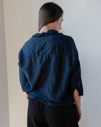 Ophelia Boxy Top in Ink Cotton Silk - Bliss Boutiques