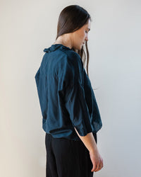 Ophelia Boxy Top in Ink Cotton Silk - Bliss Boutiques