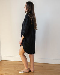 Yuki Shirtdress in Black Linen Twill - Bliss Boutiques
