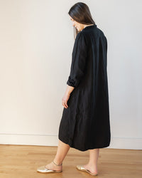Frankie Long Shirtdress in Black Linen Twill - Bliss Boutiques