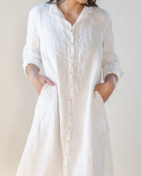 Frankie Long Shirtdress in White Linen Twill - Bliss Boutiques