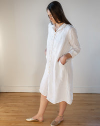 Frankie Long Shirtdress in White Linen Twill - Bliss Boutiques