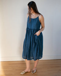 Vivian Keyhole Dress in Moonlit Ocean Cotton Silk - Bliss Boutiques
