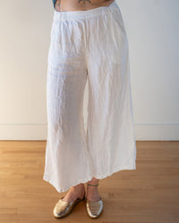 Cropped Becca Wide Leg in White Linen Twill - Bliss Boutiques