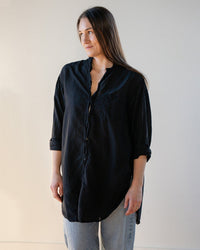 Ciel Tunic Blouse in Black Cotton Silk - Bliss Boutiques