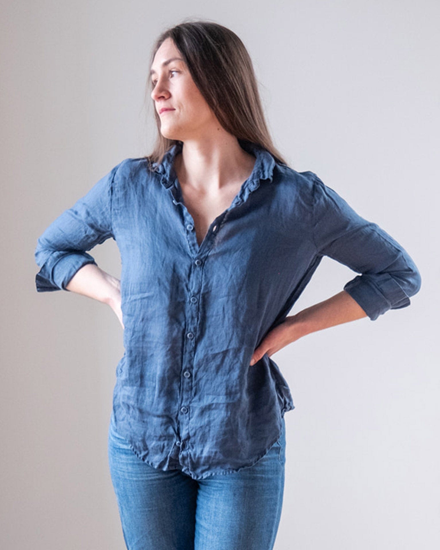 Dorie Top in Moonlit Ocean Linen