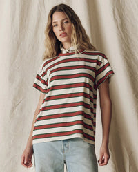 the Great Clothing The Boxy Crew in Cream with Brown