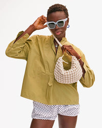 Clare V. Knot Woven Leather Lune in White