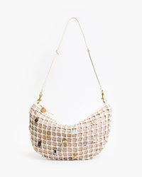 Clare V. Knot Woven Leather Lune in White