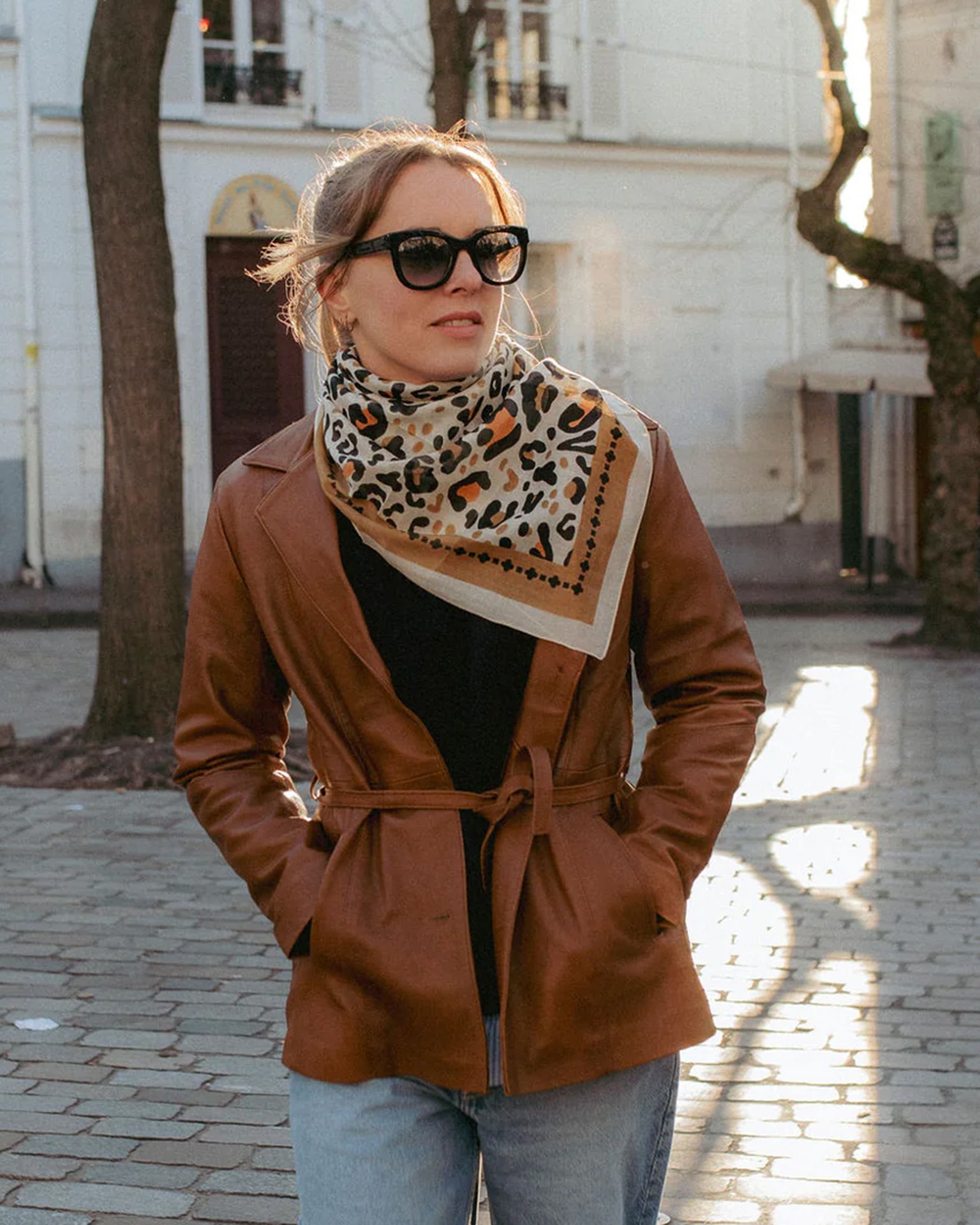 Maison Lecomte Flament Leo Cotton Bandana in Beige Camel