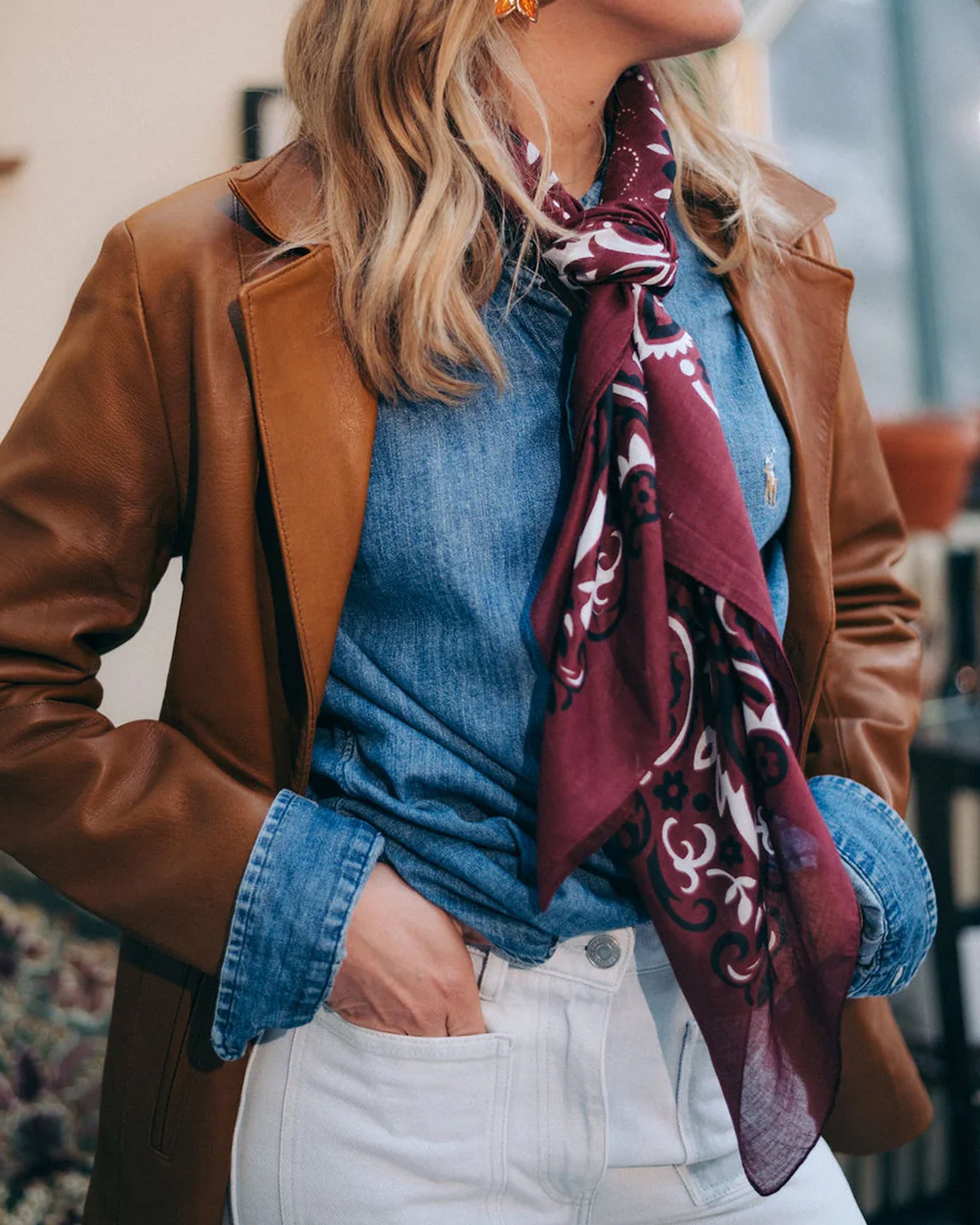 Maison Lecomte Flament Classic Cotton Bandana in Bordeaux