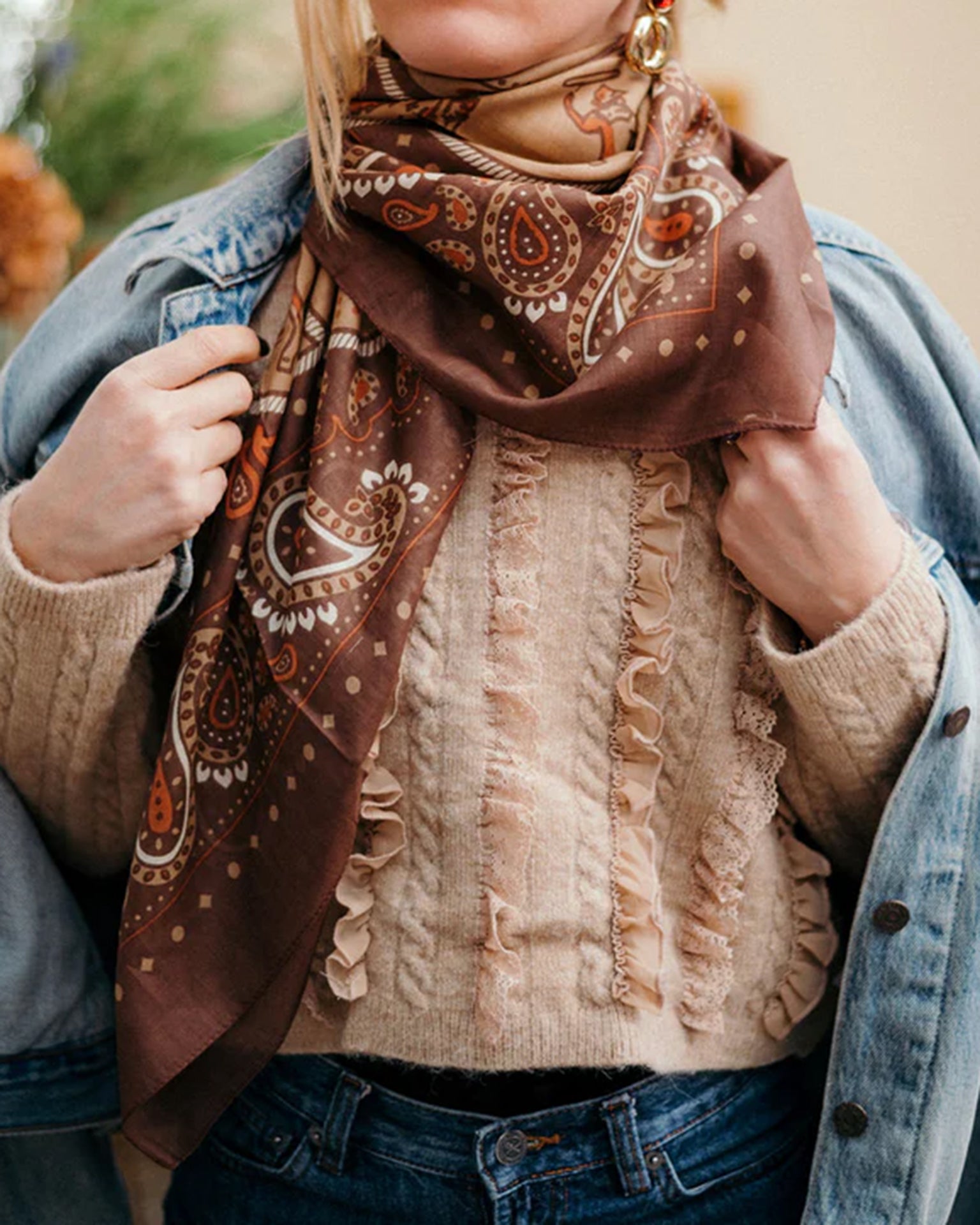 Maison Lecomte Flament Rodeo Cotton Bandana in Capucino