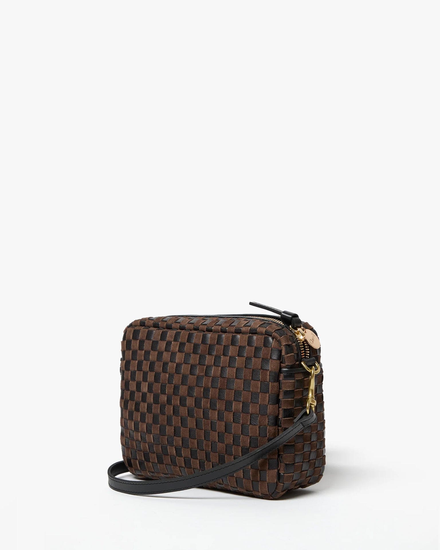 Clare V. Accessories Black/Chocolate Midi Sac - Leather & Suede Woven Checker in Black/Chocolate