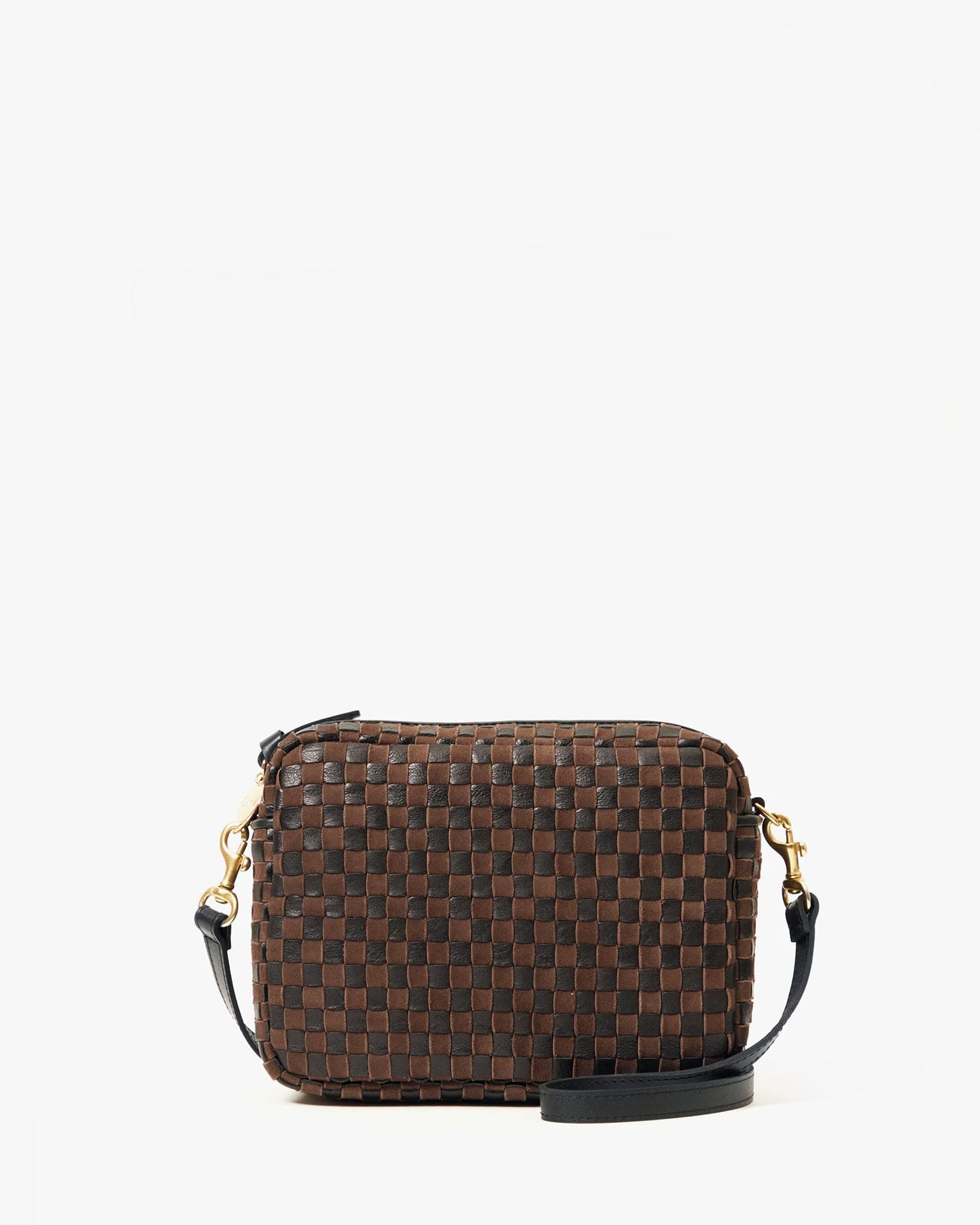 Clare V. Accessories Black/Chocolate Midi Sac - Leather & Suede Woven Checker in Black/Chocolate
