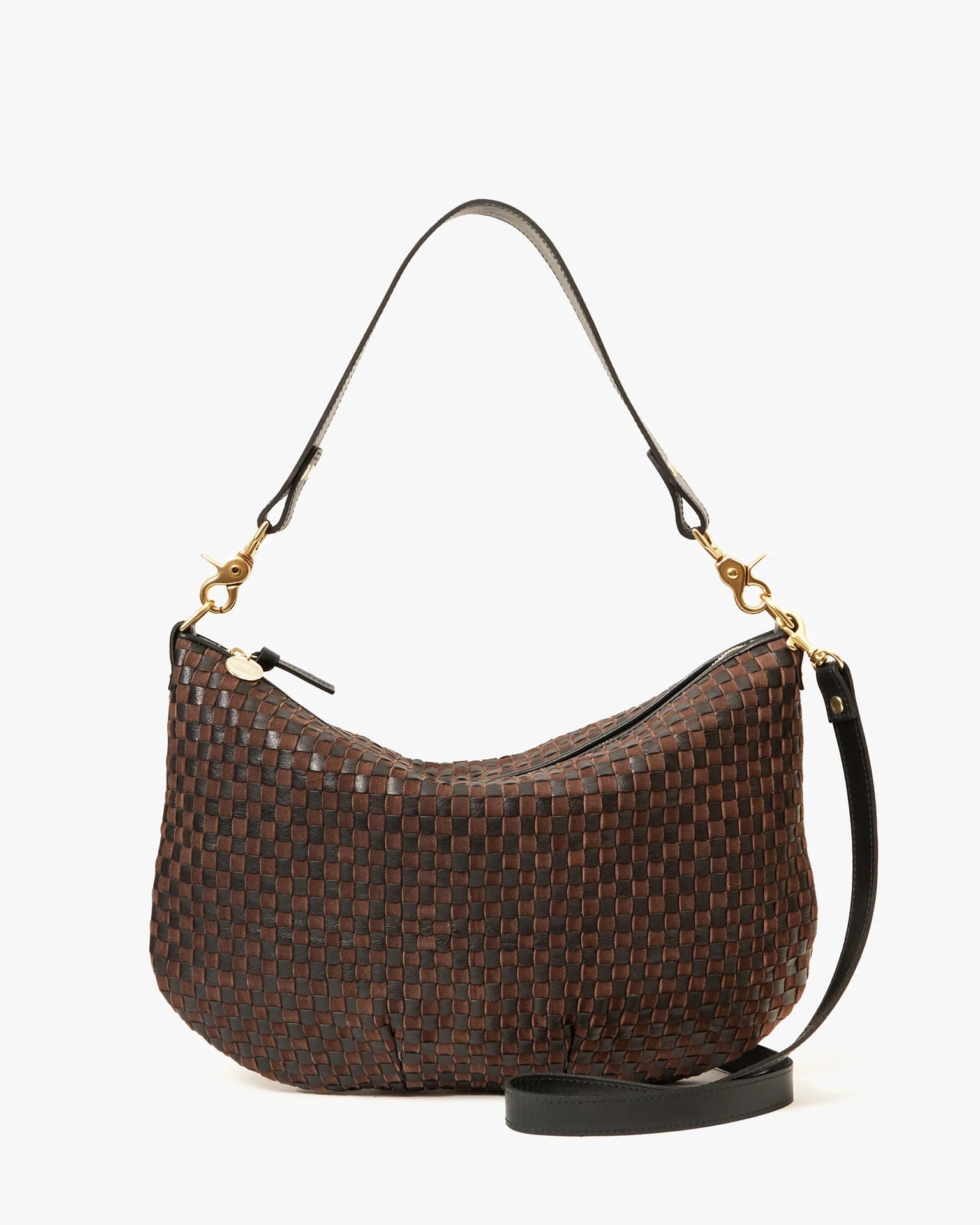 Clare V. Accessories Black/Chocolate Moyen Messenger - Leather & Suede Woven Checker in Black/Chocolate