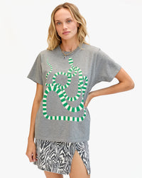Clare V. Snake Original Tee in Grey Melange w/ Green Apple