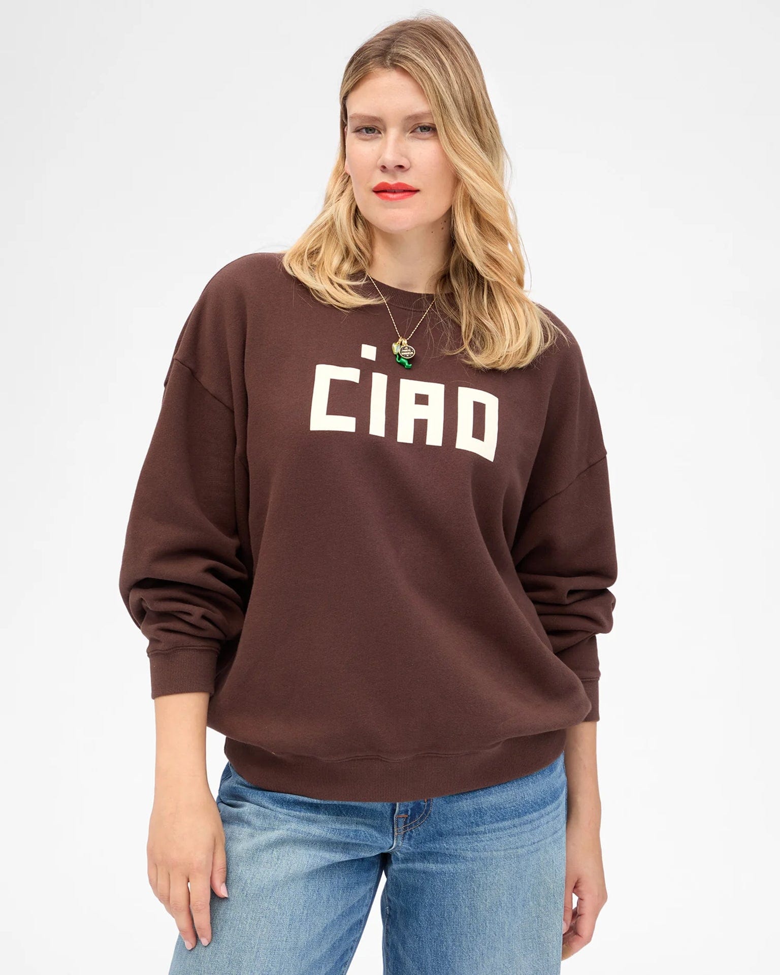 Clare V. Clothing Block Ciao Oversized Sweatshirt in Chocolate