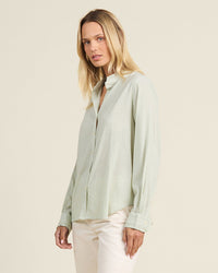 Trovata Birds of Paradis Clothing Rumi Blouse Hushed Meadow in Verde Micro Stripe