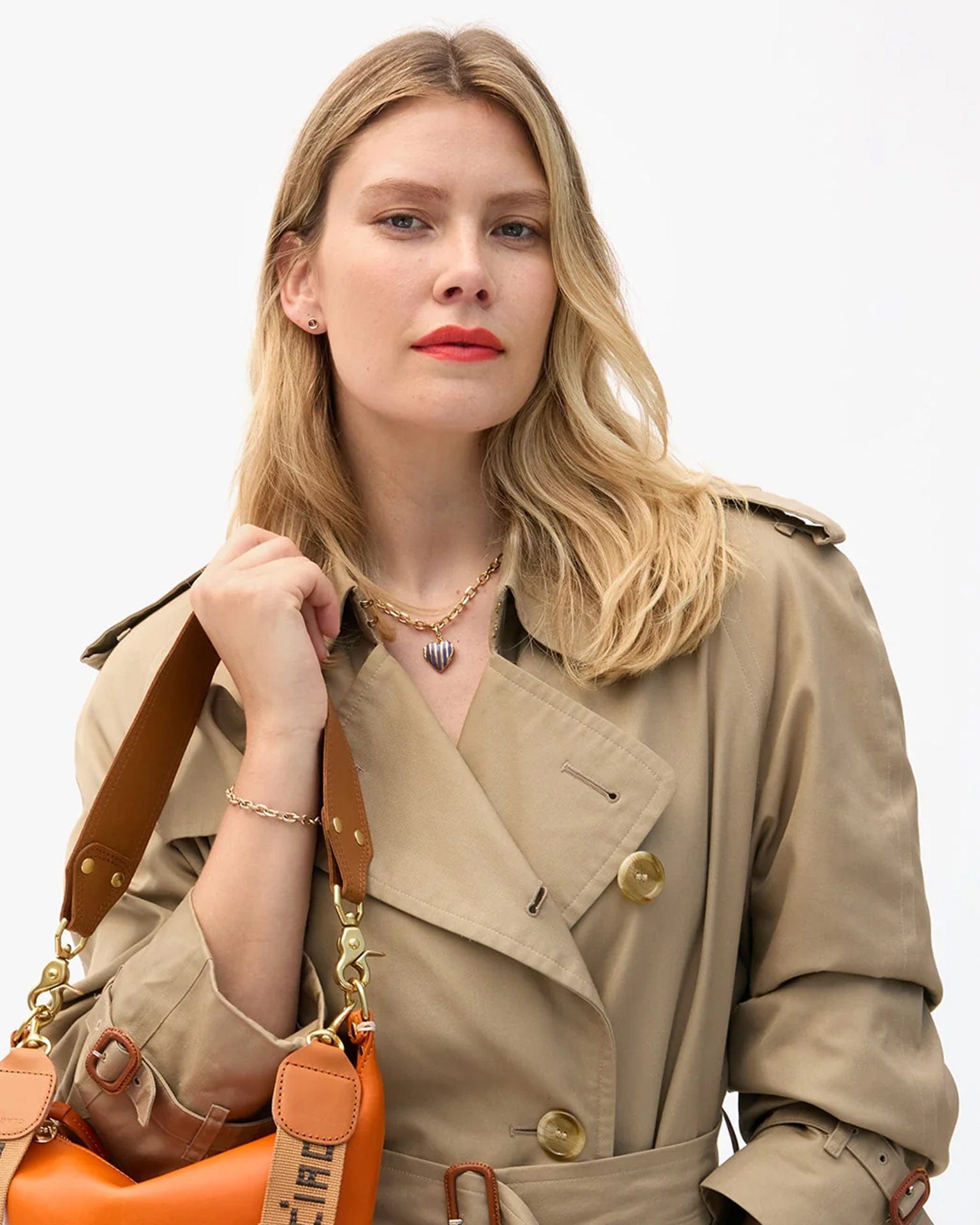 Clare V. Jewelry Navy Stripe Heart Locket in Navy