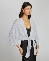 Autumn Cashmere Clothing Loose Gauge Dolman Tie Front Sweater in Cinderblock