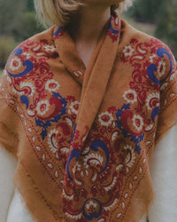 Flowers Wool & Cashmere Bandana in Camel