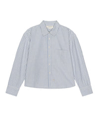the Great Clothing The Cropped Oxford Shirt in Soft Blue Stripe