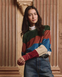 The Pieced Stripe Velour College Sweatshirt in Arroyo Stripe