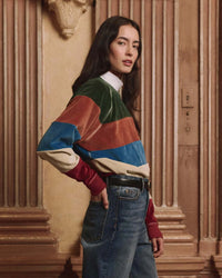 The Pieced Stripe Velour College Sweatshirt in Arroyo Stripe