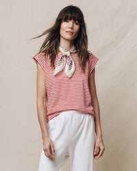 the Great The Peak Shoulder Tee in Sun Cherry Stripe
