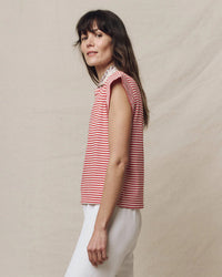 the Great The Peak Shoulder Tee in Sun Cherry Stripe