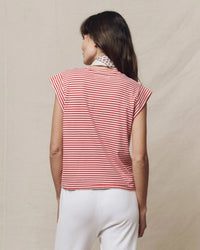 the Great The Peak Shoulder Tee in Sun Cherry Stripe