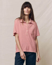 the Great The Lacrosse Polo in Sun Cherry Stripe