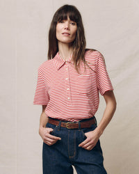 the Great The Lacrosse Polo in Sun Cherry Stripe