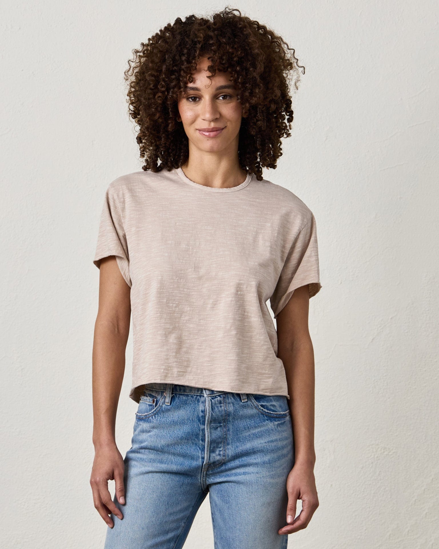 NSF Clothing Harper Boxy Slub Jersey Tee in Faded Taupe