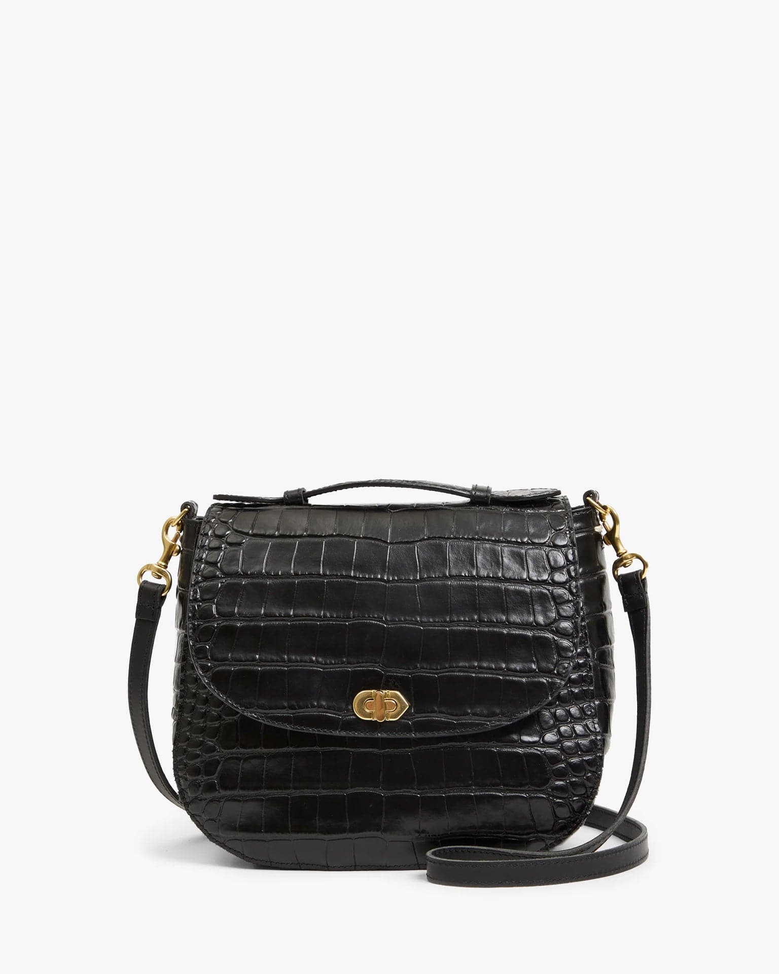 Turnlock Louis w/ Top Handle - Croco in Black